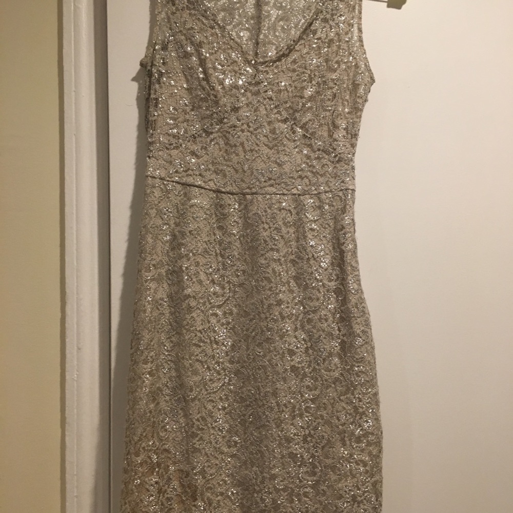 BCBG Gold and silver lace cocktail dress